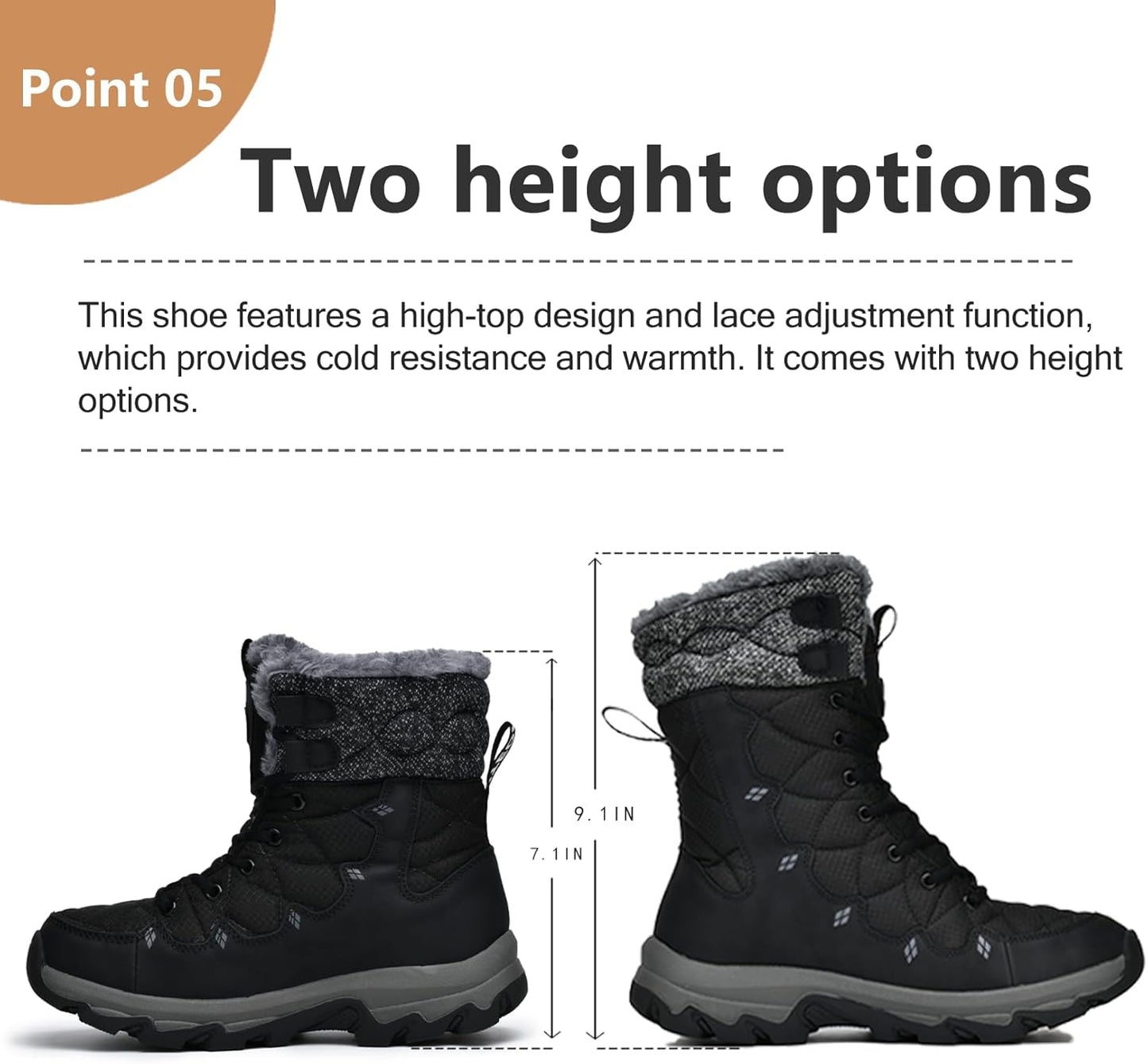 Winter Men's Snow Boots Water Resistant Slip Warm Outdoor Hiking Shoes Lightweight Comfortable Durable 9.1 IN Height