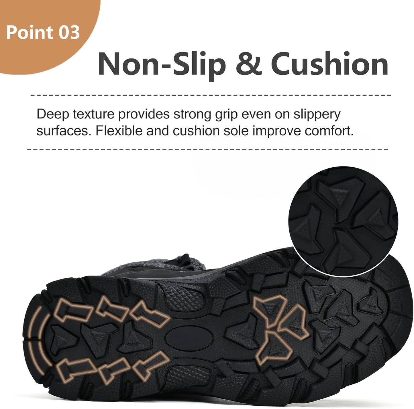 Winter Men's Snow Boots Water Resistant Slip Warm Outdoor Hiking Shoes Lightweight Comfortable Durable 9.1 IN Height