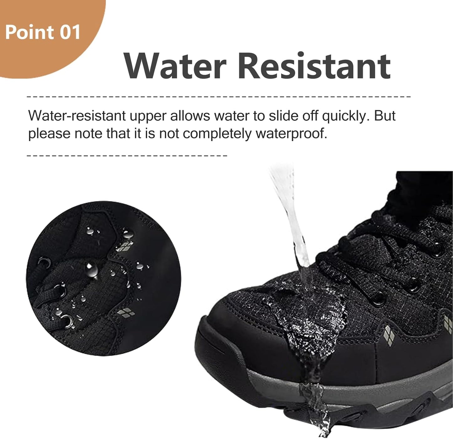 Winter Men's Snow Boots Water Resistant Slip Warm Outdoor Hiking Shoes Lightweight Comfortable Durable 9.1 IN Height