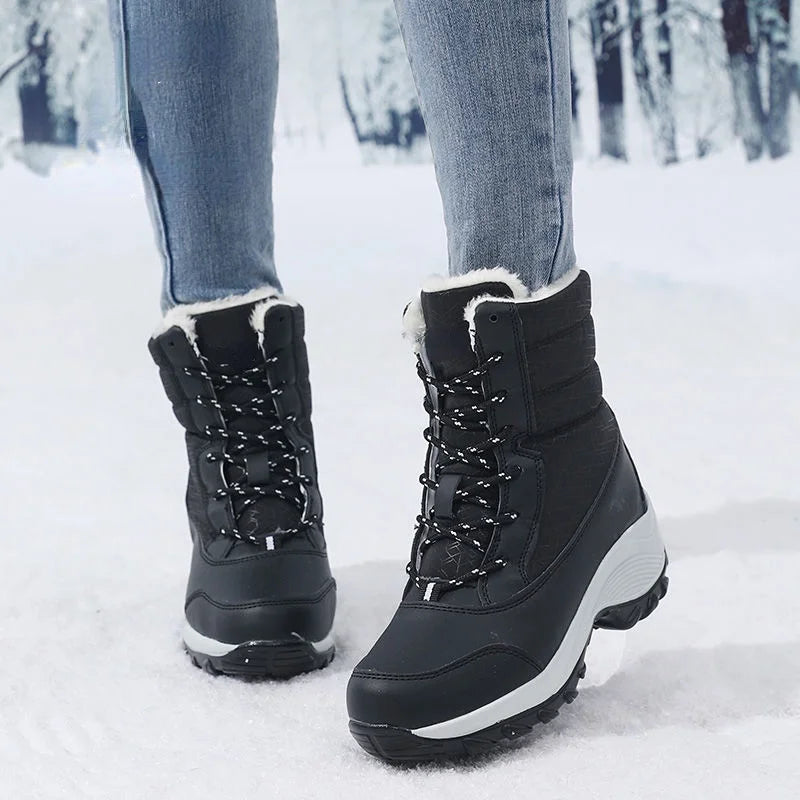 Women Ankel Boots Winter Outdoor Warm Snow Shoes Chunky Platform Waterproof Non-slip Plus Size Casual