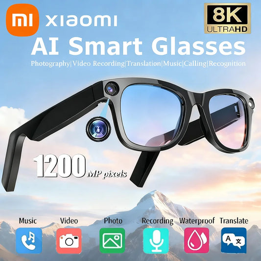 AI Smart Glasses Xiaomi 8K HD Photochromic Multifunction Translate Camera Music Player Bluetooth Calling Voice Assistant