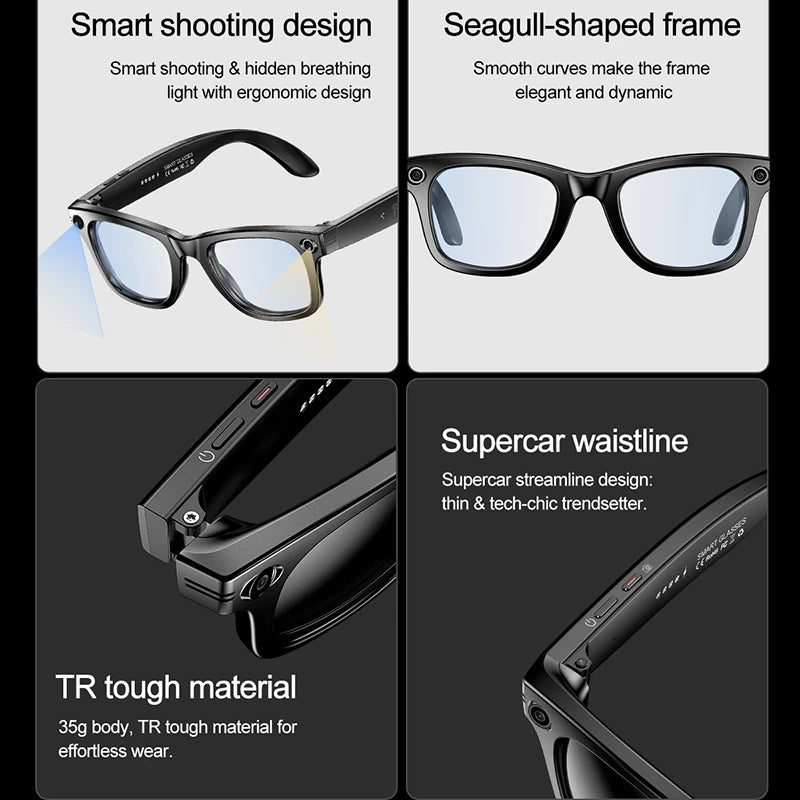LIGE 100W Camera Bluetooth AI Smart Glasses with Voice Call Music Play Sunglasses Video Sound Record