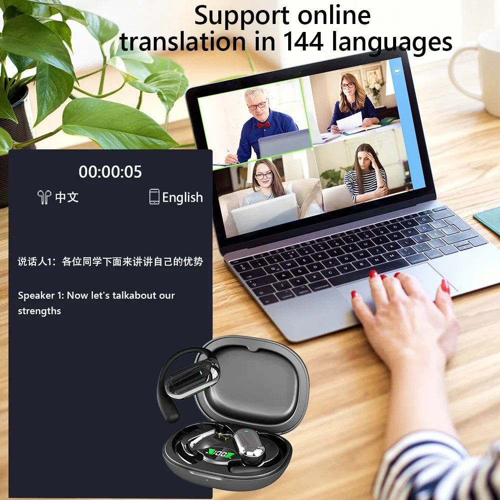 AI Translator Earbuds Real-Time Voice 144 Languages Instant Translation Noise Canceling Wireless Bluetooth Headphones