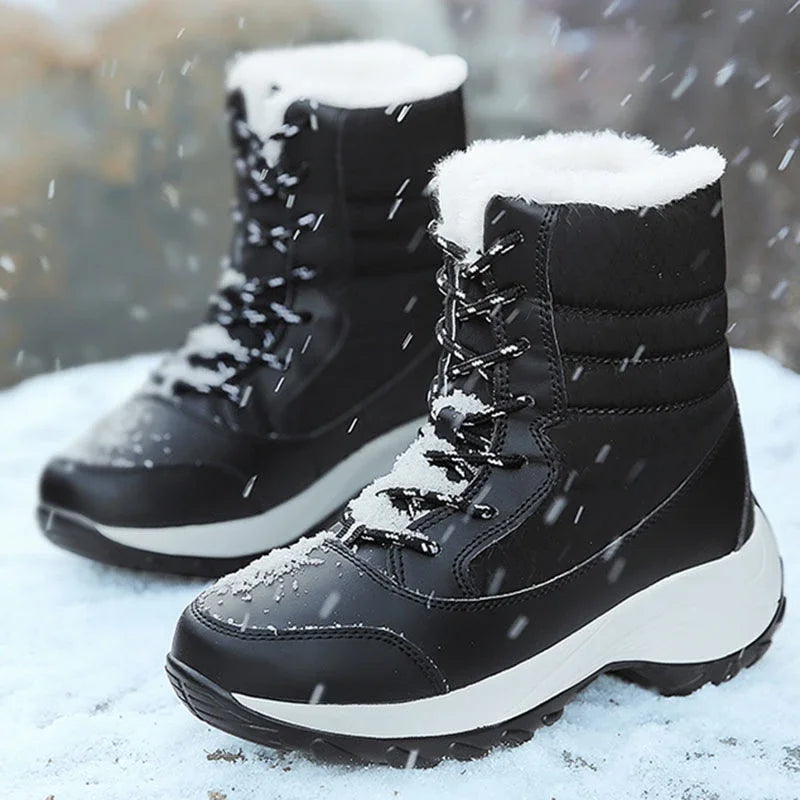 Women Ankel Boots Winter Outdoor Warm Snow Shoes Chunky Platform Waterproof Non-slip Plus Size Casual